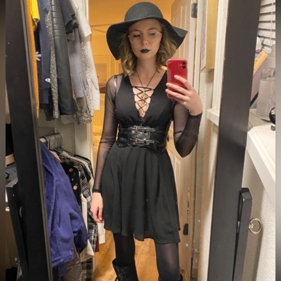 Womens Sexy Steampunk Vegan Black Leather Bustier Underbust Waist Belt Corset - Picture 6 of 7